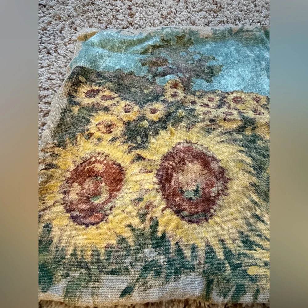 Pottery Barn lumbar pillow cover sham 16 x 26 painted sunflowers cotton linen